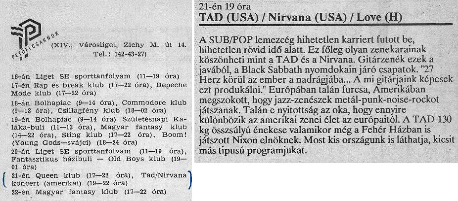 Nirvana TAD Budapest 1989